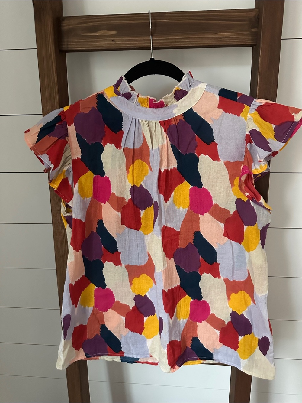 THML Multicolor Abstract Ruffle Neck Blouse